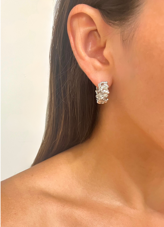Mini Waves Silver Hoops